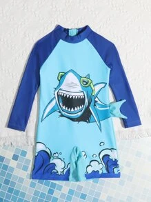 小男童卡通圖案連體泳衣