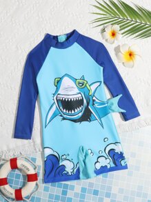 小男童卡通圖案連體泳衣