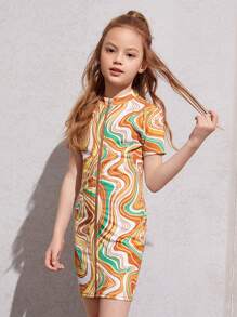 SHEIN Đầm Gái Dây kéo Đá hoa Ăn mặc đẹp - Nhiều màu - Xem 5