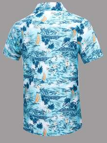 Hombres Camisa barco & con estampado de árbol de coco con botón