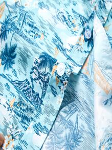 Hombres Camisa barco & con estampado de árbol de coco con botón