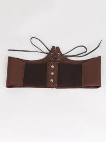 孔眼細節繫帶束腰帶 - 咖啡棕 - 查看 2