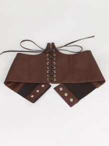 孔眼細節繫帶束腰帶 - 咖啡棕 - 查看 4