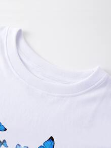 SHEIN LUNE Heart & Butterfly Print Tee - White - View 3