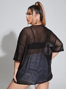 SHEIN Allurite Top de hombros caídos transparente de malla sin sujetador - Negro - Ver 2