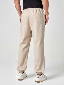 Manfinity 男士腰部抽繩蘿蔔褲 - 米色 - 查看 2