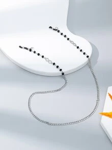 Cadena de mascarilla con diamante de imitación con diseño de infinito - Negro - Ver 3