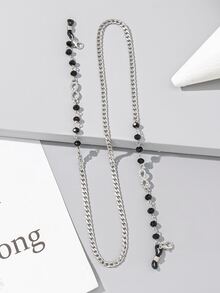 Cadena de mascarilla con diamante de imitación con diseño de infinito - Negro - Ver 4