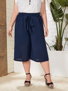 EMERY ROSE Quần Plus Size Thắt lưng màu trơn Giải trí - Màu xanh hải quân - Xem 1