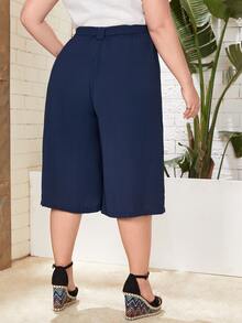 EMERY ROSE Quần Plus Size Thắt lưng màu trơn Giải trí - Màu xanh hải quân - Xem 2