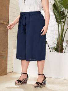 EMERY ROSE Quần Plus Size Thắt lưng màu trơn Giải trí - Màu xanh hải quân - Xem 3