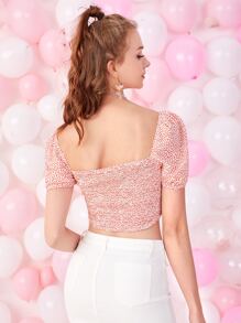 SHEIN Unity Allover Heart Print Tie Front Crop Top - Multicolor - View 3