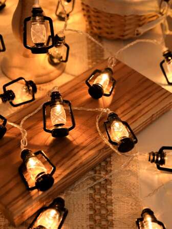 1 pièce Lampe à huile noire de 10 lumières de 2 m, lampe à kérosène décorative vintage pour l'ambiance de la chambre/dortoir, décoration de fête de Ramadan