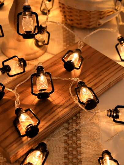 1 pièce Lampe à huile noire de 10 lumières de 2 m, lampe à kérosène décorative vintage pour l'ambiance de la chambre/dortoir, décoration de fête de Ramadan