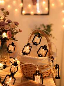 1pc 10-Light 2m Black Oil Lamp, Room/Dorm Decor Atmosphere Romantic Vintage Kerosene Lamp String Light, Holiday Decoration - Yellow - View 5