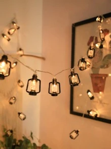 1pc 10-Light 2m Black Oil Lamp, Room/Dorm Decor Atmosphere Romantic Vintage Kerosene Lamp String Light, Holiday Decoration - Yellow - View 7