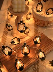 1pc 10-Light 2m Black Oil Lamp, Room/Dorm Decor Atmosphere Romantic Vintage Kerosene Lamp String Light, Holiday Decoration - Yellow - View 6