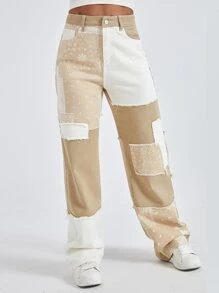 Jeans tipo boyfriend con estampado de paisley con estampado de retazo - Multicolor - Ver 1