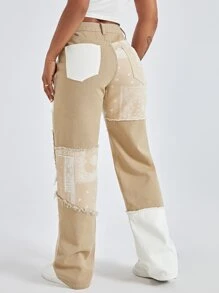 Jeans tipo boyfriend con estampado de paisley con estampado de retazo - Multicolor - Ver 2