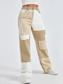 Jeans tipo boyfriend con estampado de paisley con estampado de retazo - Multicolor - Ver 5