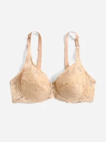 Floral Lace Underwire Bra Lingerie - Apricot - View 3