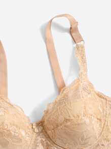 Floral Lace Underwire Bra Lingerie - Apricot - View 4