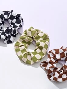 3入組棋盤格印花大腸髮圈 - 彩色 - 查看 3
