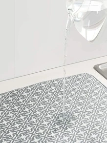 1pc Graphic Print Dish Drying Mat, Modern Polyester Plate Drain Pad For Kitchen - Light Grey - View 2