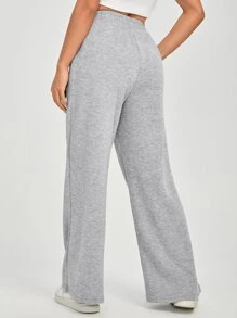 SHEIN PETITE 斜口袋闊腿褲 - 淺灰色 - 查看 2