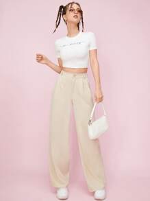 SHEIN EZwear 夏季服装 秋冬纯色拉链直筒裤