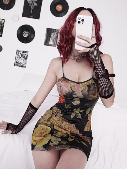 Floral Print Cami Bodycon Dress Without Gloves