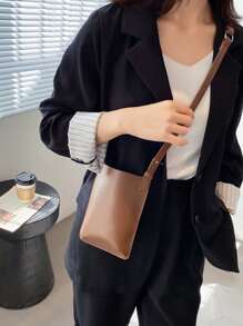 極簡風格圓形扣環方包 - 咖啡棕 - 查看 2