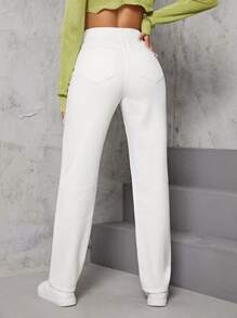 SHEIN EZwear Pantalones rectos con cuenta de perla - Blanco - Ver 2
