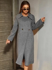 MIEGOFCE Áo khoác ngoài nữ Nút Túi màu trơn Thanh lịch - Xám - Xem 5