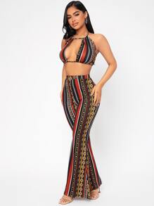 SHEIN PETITE Bộ đồ hai mảnh nữ Lộ Lưng Cắt ra Buộc lại Sọc Boho - Nhiều màu - Xem 1