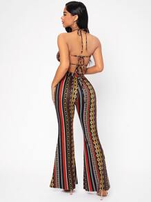 SHEIN PETITE Bộ đồ hai mảnh nữ Lộ Lưng Cắt ra Buộc lại Sọc Boho - Nhiều màu - Xem 2