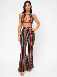 SHEIN PETITE Bộ đồ hai mảnh nữ Lộ Lưng Cắt ra Buộc lại Sọc Boho - Nhiều màu - Xem 5