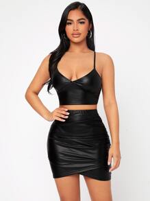 SHEIN PETITE Solid Crop Cami Top - Black - View 5