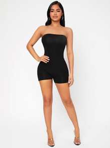 SHEIN PETITE Backless Tube Unitard Romper