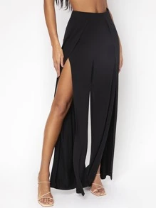 SHEIN Tall 素色高衩長褲 - 黑色 - 查看 3