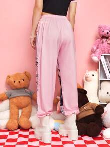 ROMWE Kawaii Pantalones deportivos con estampado de figura - Rosa - Ver 2