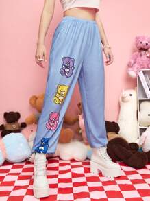 ROMWE Kawaii Cartoon Graphic Joggers - Baby Blue - View 3