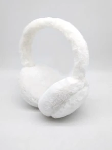 Kids Solid Fluffy Winter Earmuffs - White - View 1