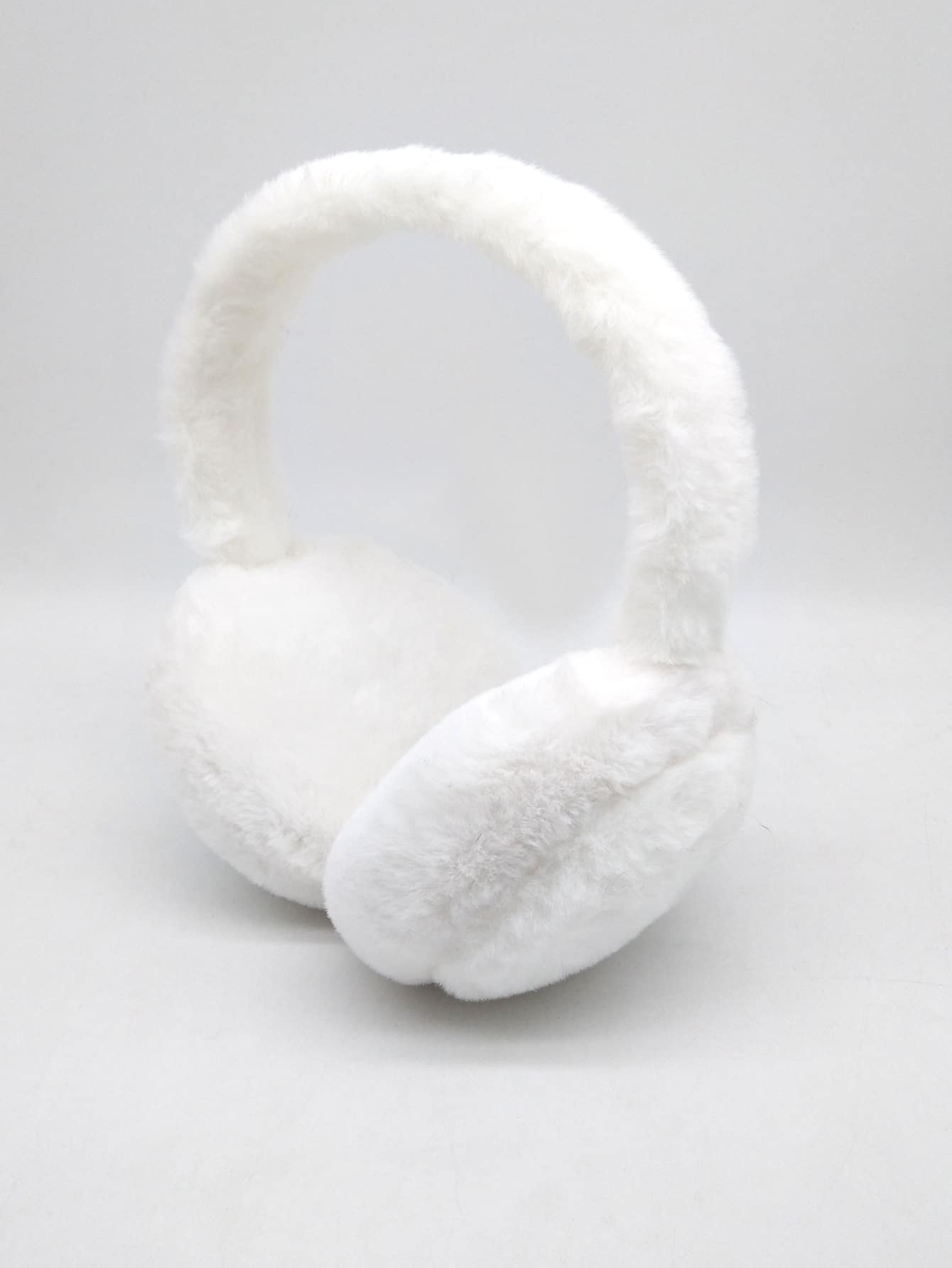 Kids Solid Fluffy Winter Earmuffs - White - View 1