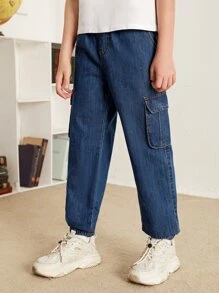 SHEIN Boys Flap Pocket Cargo Jeans