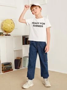 SHEIN Boys Flap Pocket Cargo Jeans