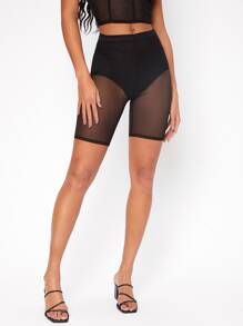 SHEIN Tall Quần tất nữ cắt màu trơn Gợi cảm - màu đen - Xem 5