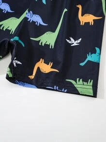 Toddler Boys Allover Dinosaur Print Contrast Binding PJ Set - Navy Blue - View 4