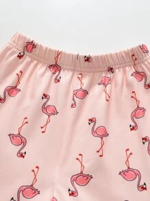 Young Girl Letter & Flamingo Print Sleep Tee & Sleep Shorts
