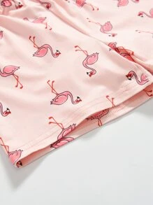 Young Girl Letter & Flamingo Print Sleep Tee & Sleep Shorts